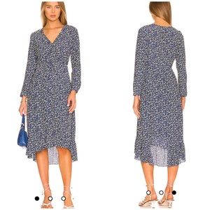 Rails Jade navy Ditsy Floral Print Tie Front Long Sleeve Dress L